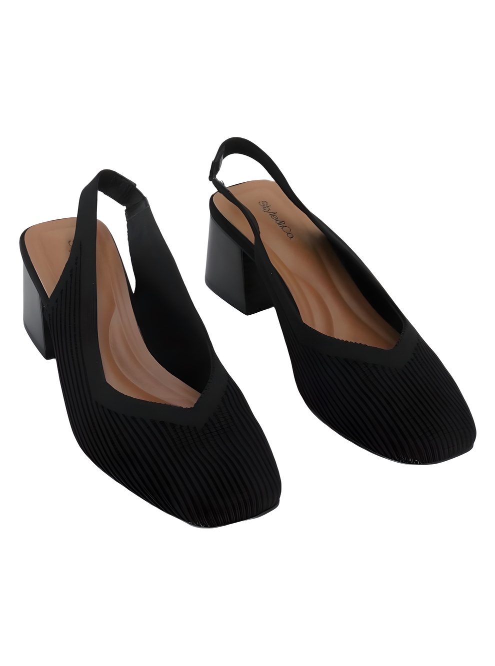 Style & Co Pomelloo Black Beauty Knit Square Toe Slingback Block Heel Size 8M